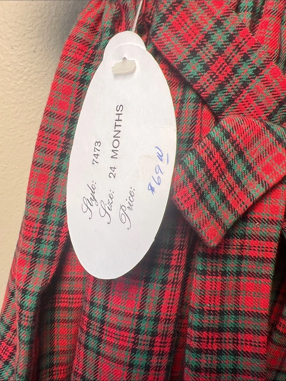 Vintage Red Holiday Plaid Dress With Velvet collar and cuffs - 12M 24M 2Y 3Y​